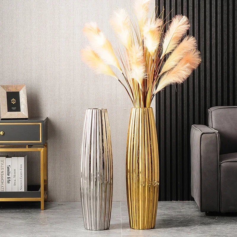 Nordic Ceramics Flower Vase for Entrance Light Luxury High-end Household Vase Large Electroplating Floor-standing Vase for Hotel